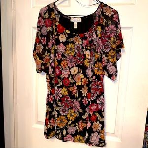 SO IT IS Plus Size 2X Floral Blouse 2-Layered Sheer S/S Shirt Spring Summer Top